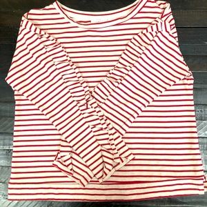 Luck Brand striped Red and Cream ruffle sleeve Top